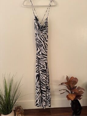 Zebra Print Slip Maxi Dress - Black & White